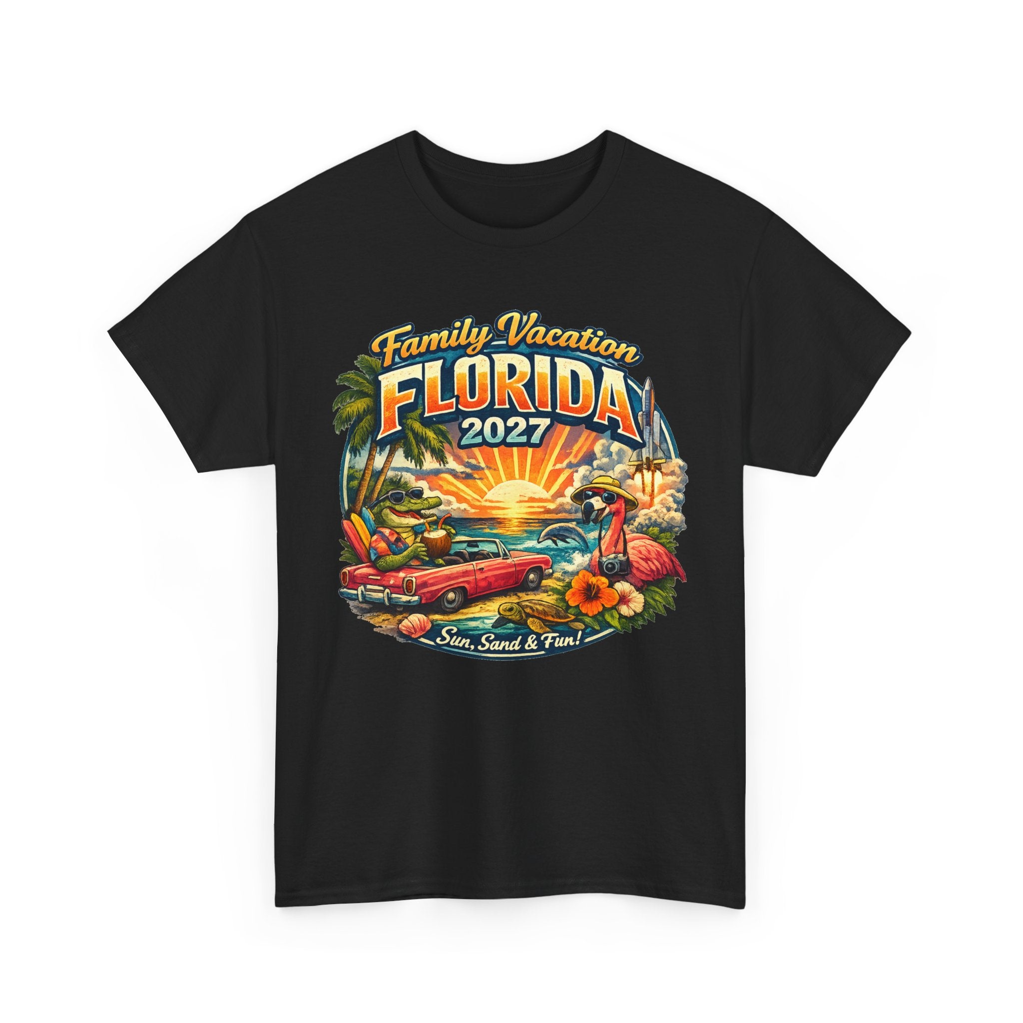 Florida Family Vacation 2027 T-Shirt — Retro Sunset Beach Design