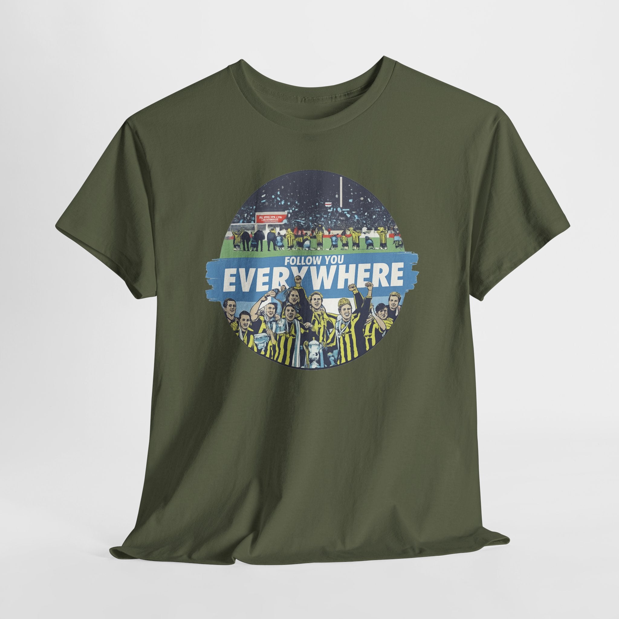 Manchester City Everywhere Soccer Crowd Graphic Tee — 'Follow You Everywhere' Fan Shirt