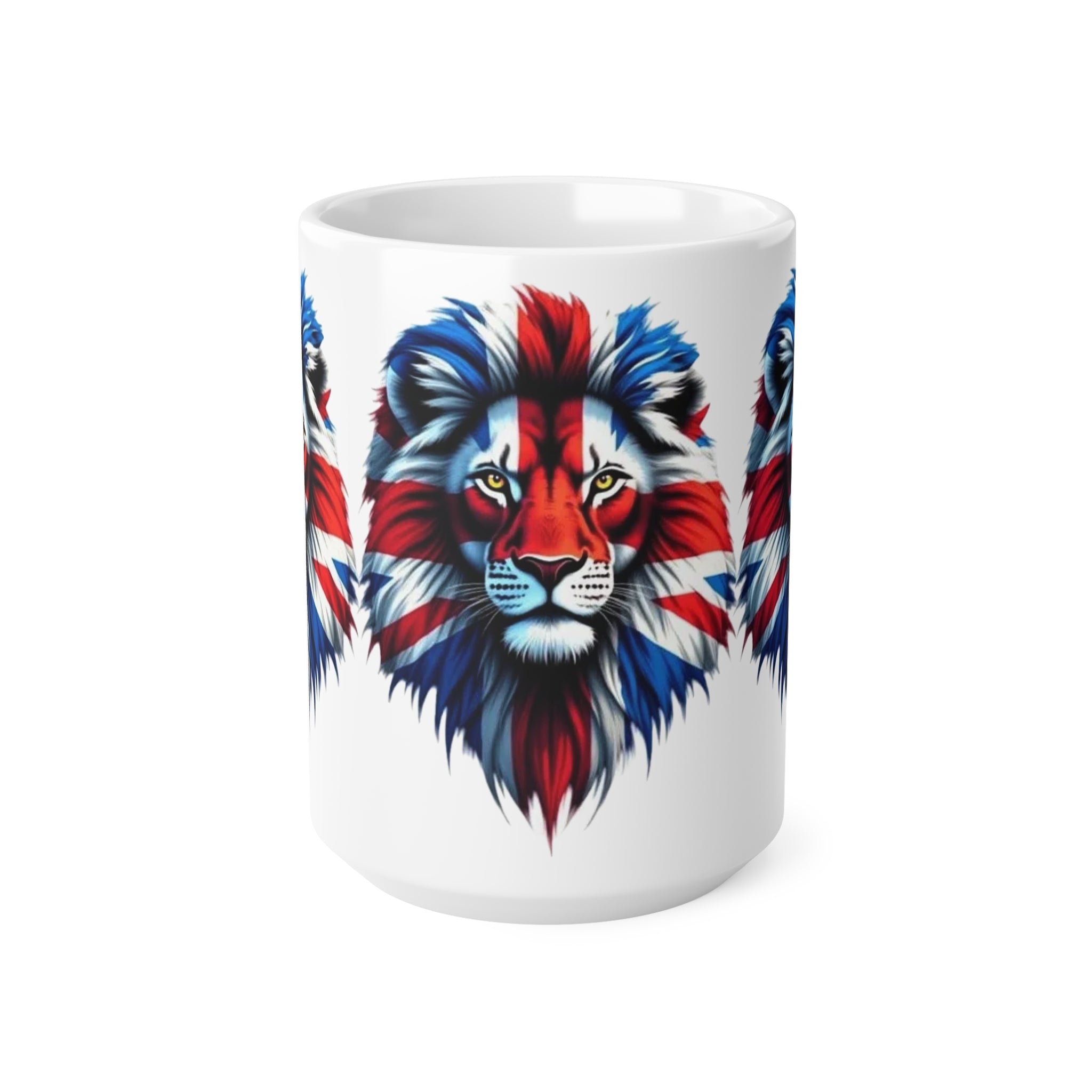 Union Jack 3 Lions Mug — British Flag Ceramic Coffee Cup (11oz & 15oz)