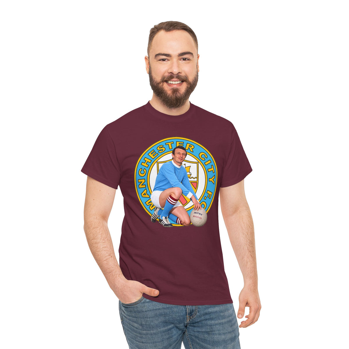 Mike Summerbee Manchester City Vintage Soccer Tee — Retro Player Crest Graphic