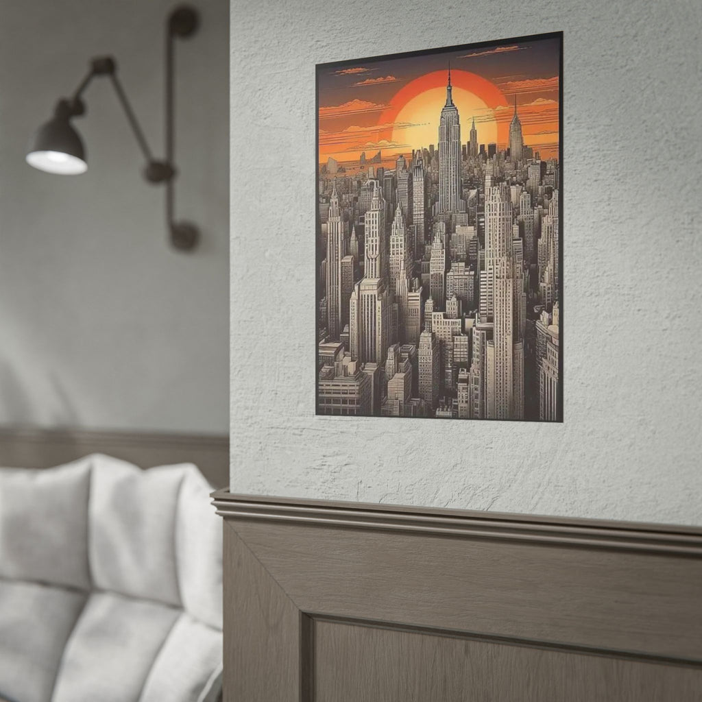 NYC Sunset City Skyline Poster — Vintage NYC Empire State Print (Rolled Poster)