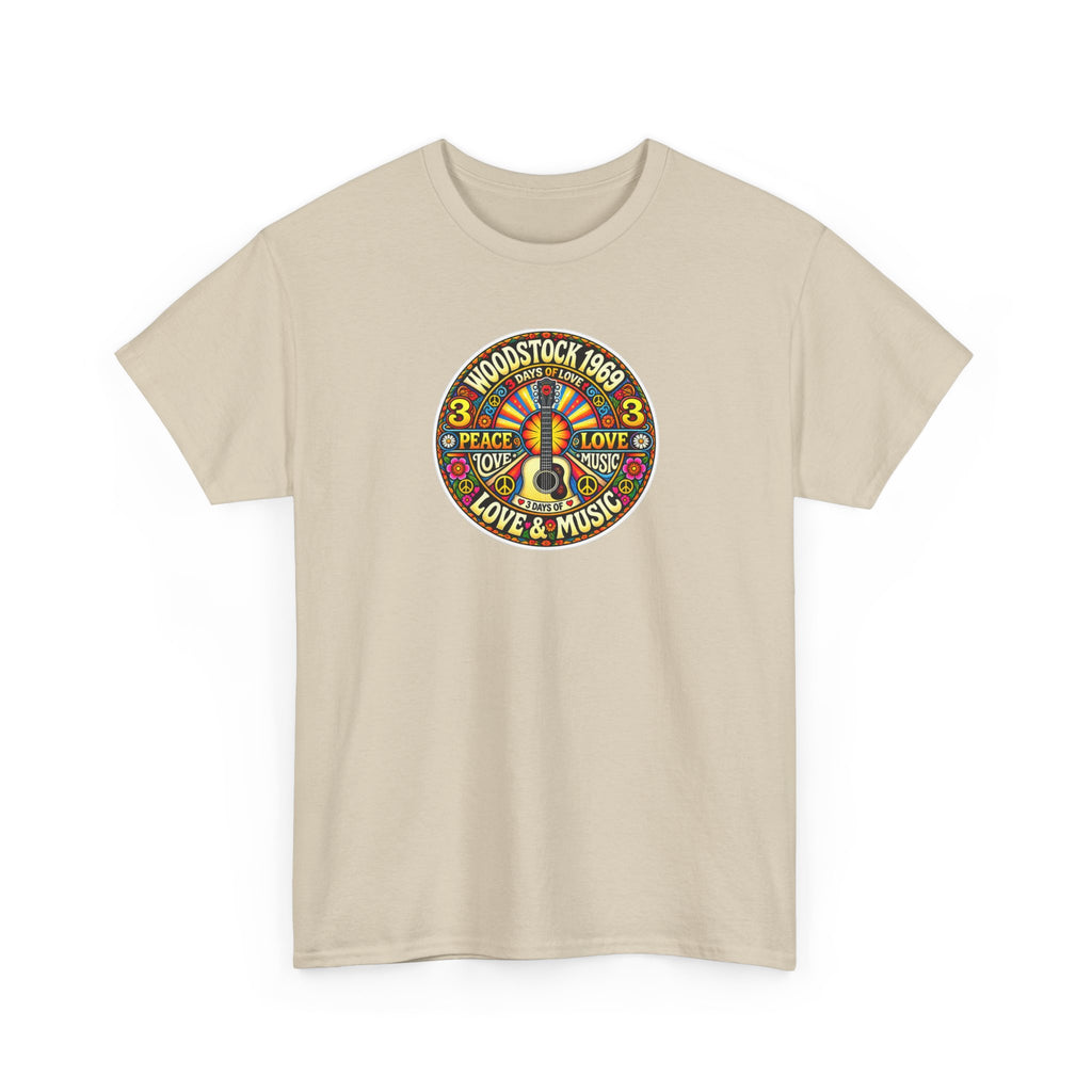 Woodstock 1969 Peace & Love Graphic Cotton T- Shirt / Tee