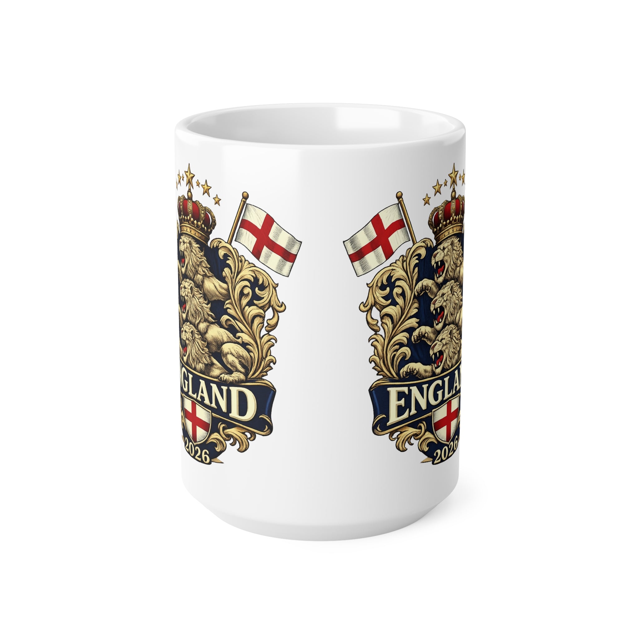 England 2026 Crest Coffee Mug — Vintage Lion Coat of Arms Ceramic Cup (11oz, 15oz)