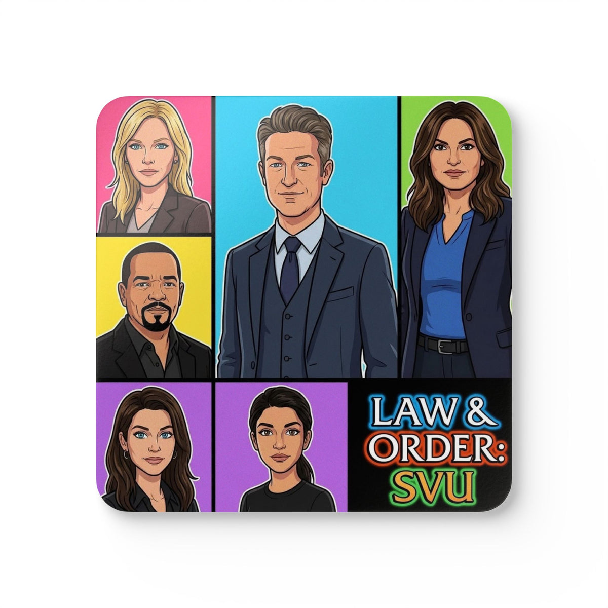 Law & Order: SVU Character Pop Art Corkwood Coaster Set — TV Fan Drink Coasters