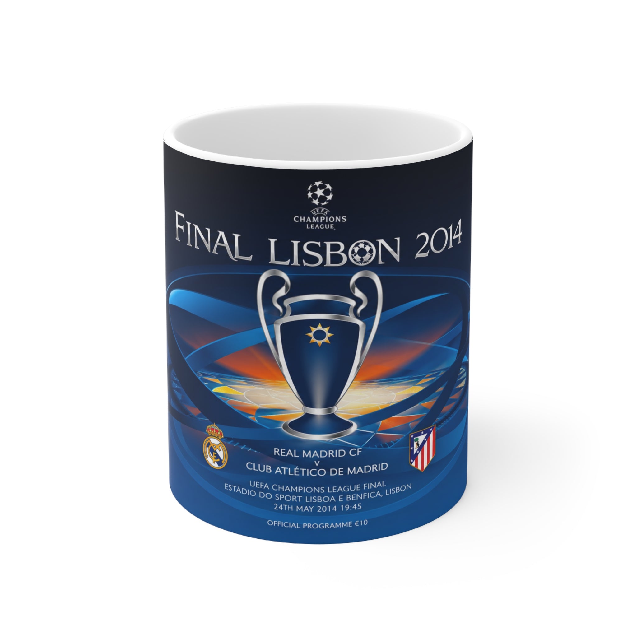 2014 Champions League Final Programme Cover Inspired Mug — Real Madrid vs Atlético Commemorative Coffee Cup