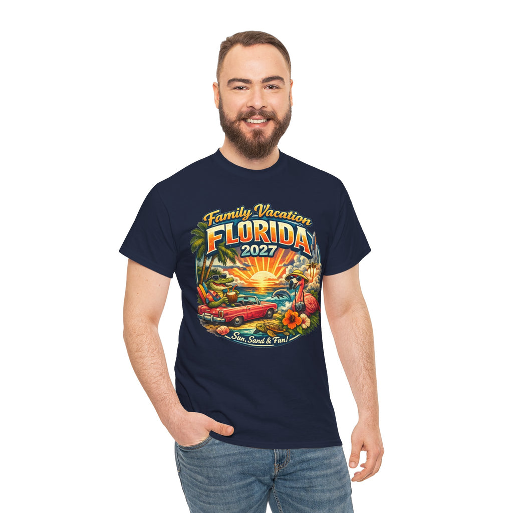 Florida Family Vacation 2027 T-Shirt — Retro Sunset Beach Design
