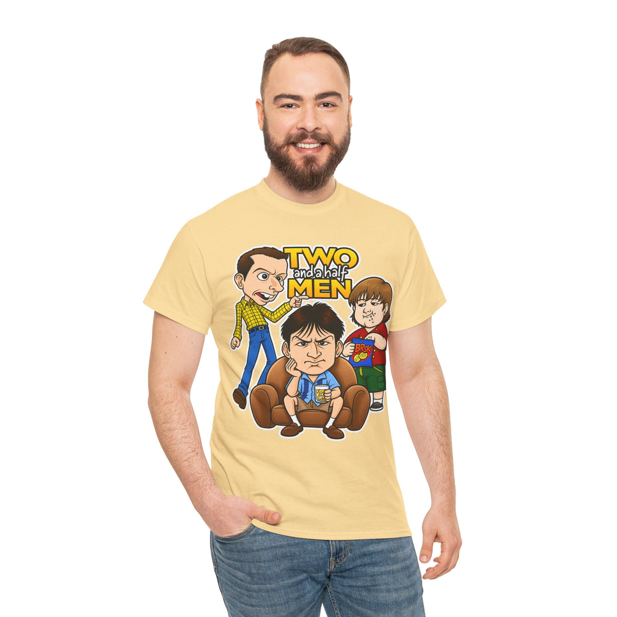 Two and a Half Men Inspired Cartoon Tee — Retro TV Comedy Graphic T-Shirt