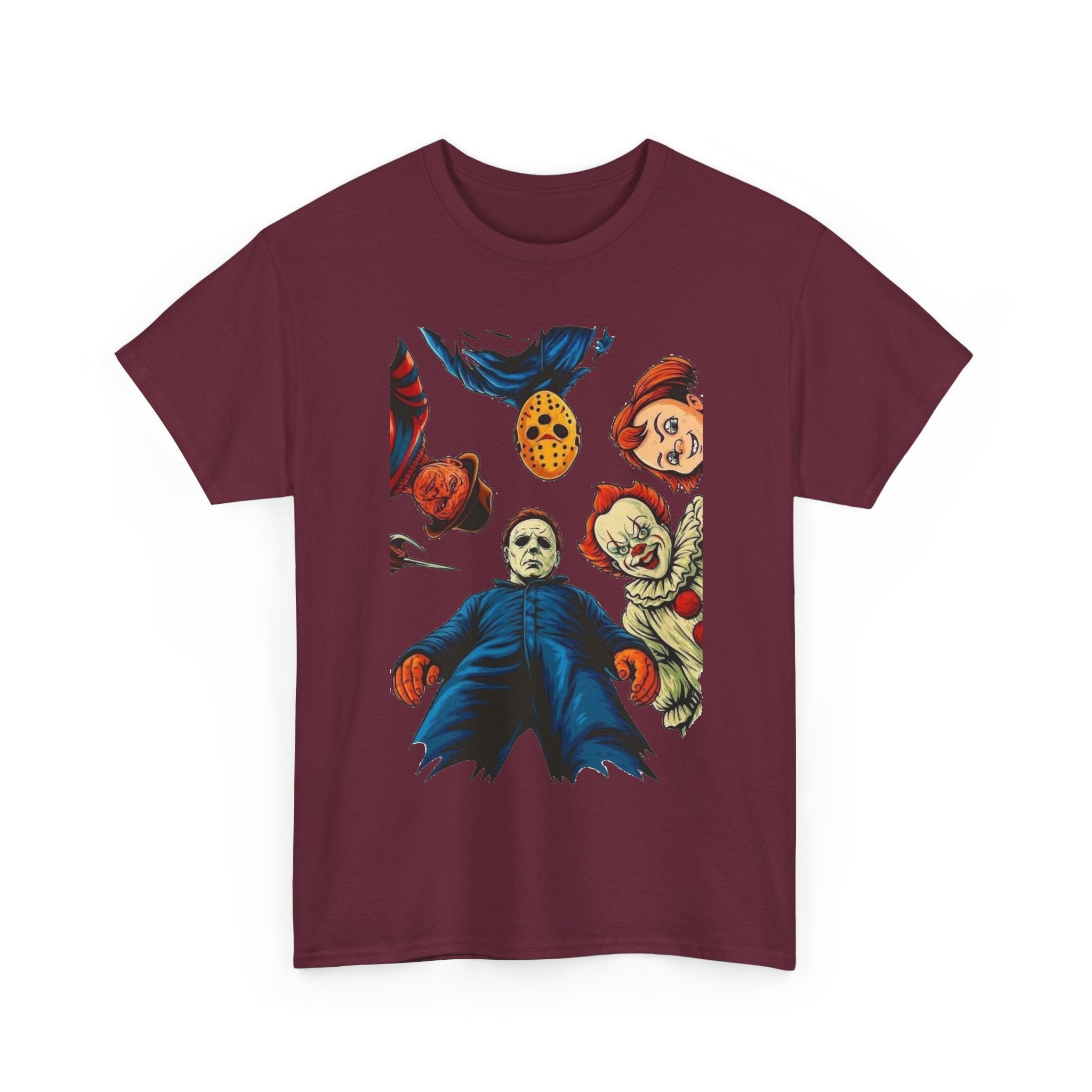 Horror Movie Icons Graphic Tee — Michael Myers, Jason & Classic Clowns Halloween T-Shirt
