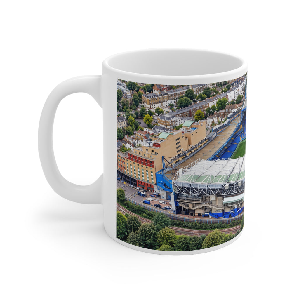 Chelsea FC Stamford Bridge Stadium Aerial Photo Ceramic Coffee Mug — 11oz & 15oz