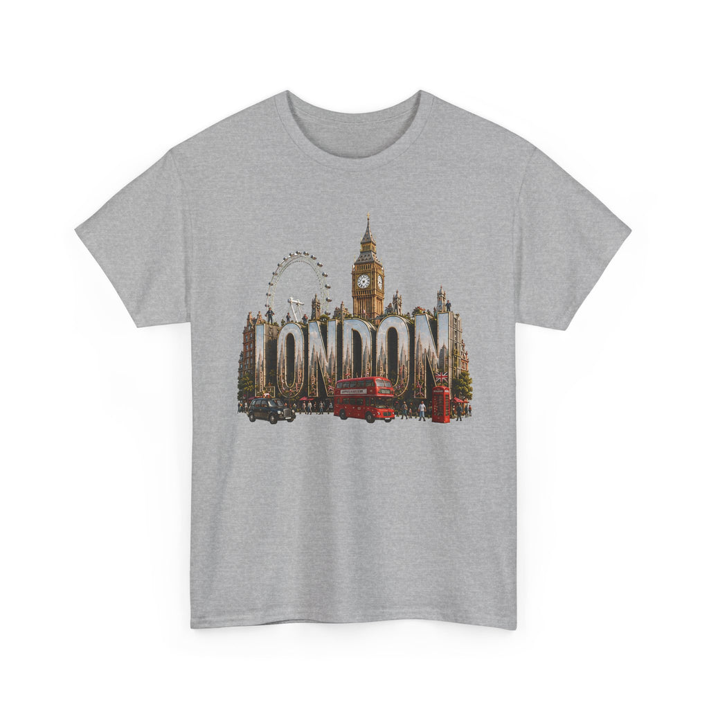 London Skyline T-Shirt — London Text with Big Ben & London Eye Graphic