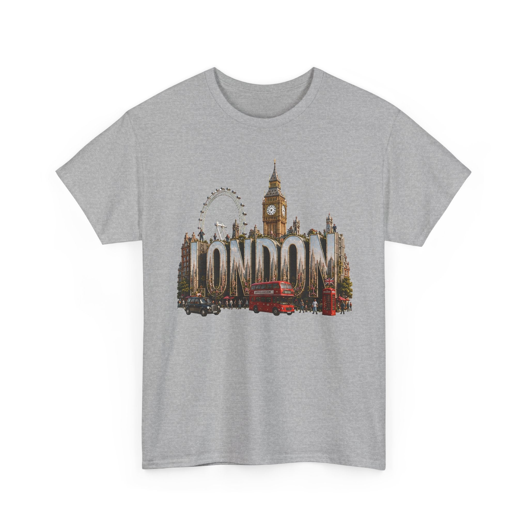 London Skyline T-Shirt — London Text with Big Ben & London Eye Graphic