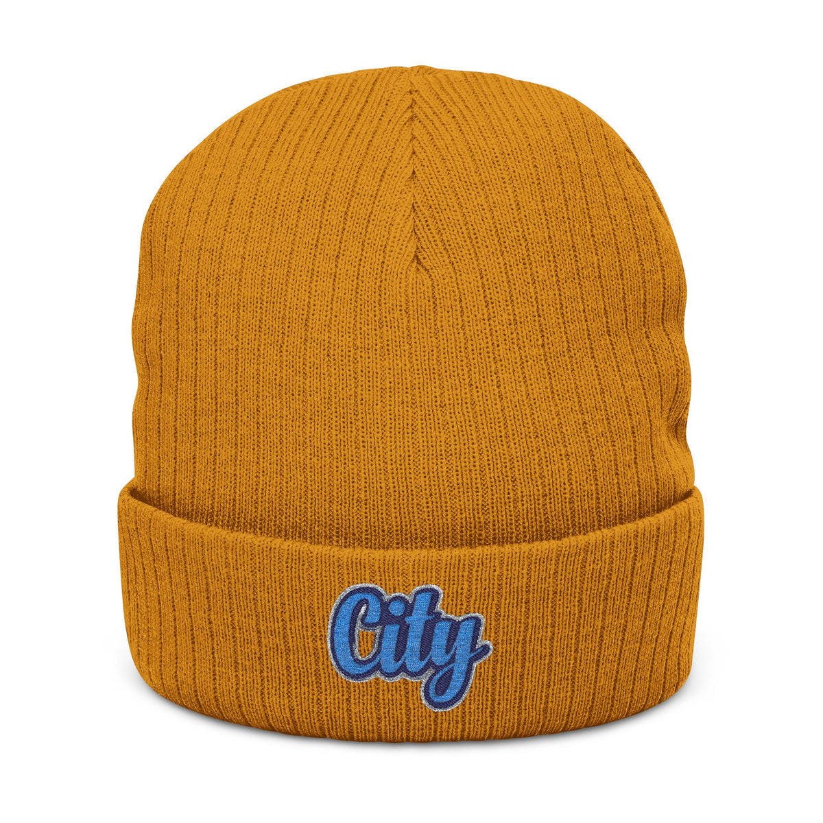 Embroidered 'City' Ribbed Knit Beanie – Cozy Urban Winter Hat