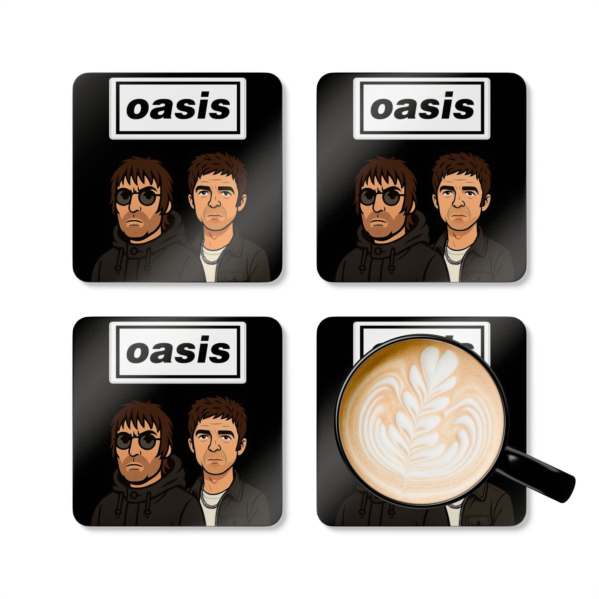 Oasis Inspired Band Cork Coaster Set – Retro Rock Music Drink Coasters