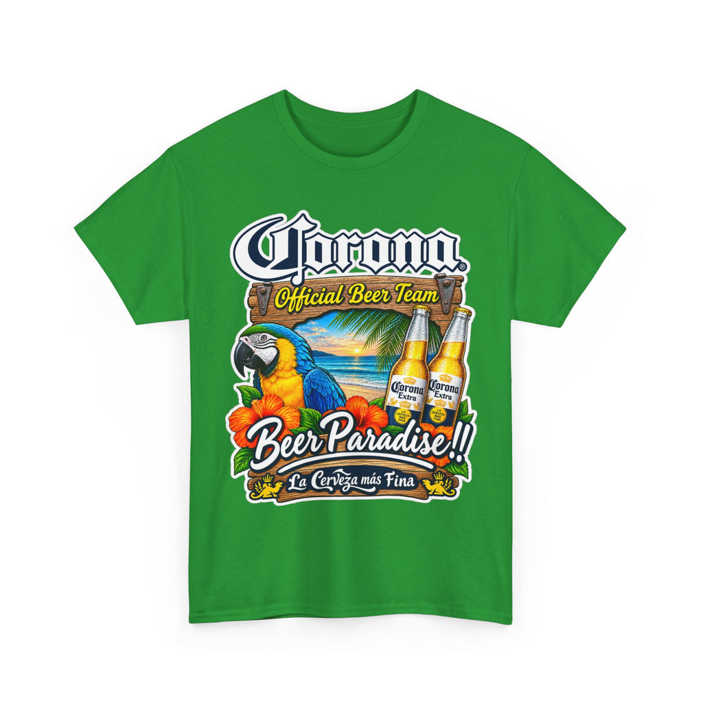 Corona Beer Paradise Tee — Tropical Parrot Beach Beer T‑Shirt
