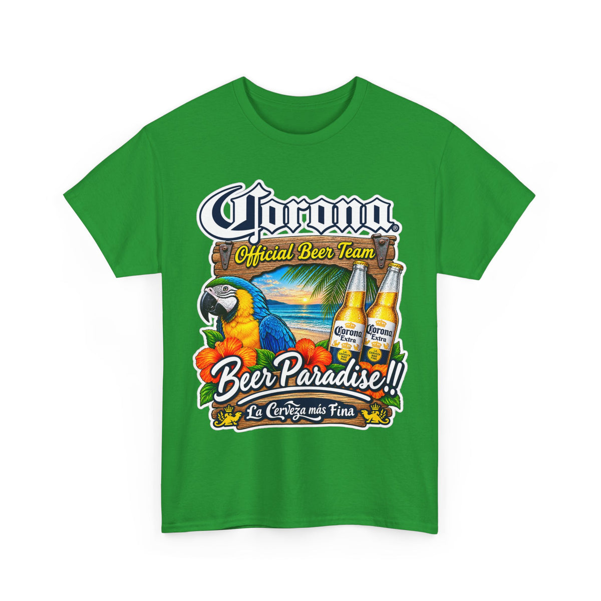 Corona Beer Paradise Tee — Tropical Parrot Beach Beer T‑Shirt