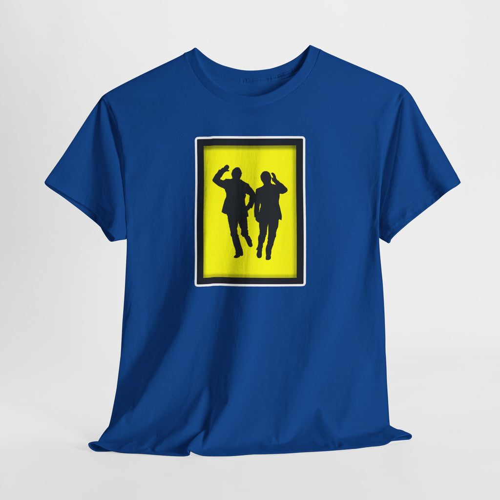 Morecambe and Wise Dancing Silhouette Tee – Retro Yellow Frame Graphic T-Shirt