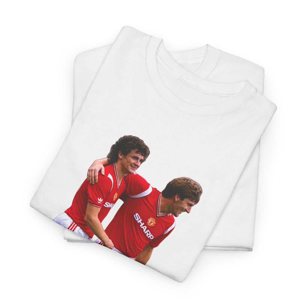 Hughes and Whiteside Manchester United Legend Teammates Graphic Cotton T-Shirt / Tee