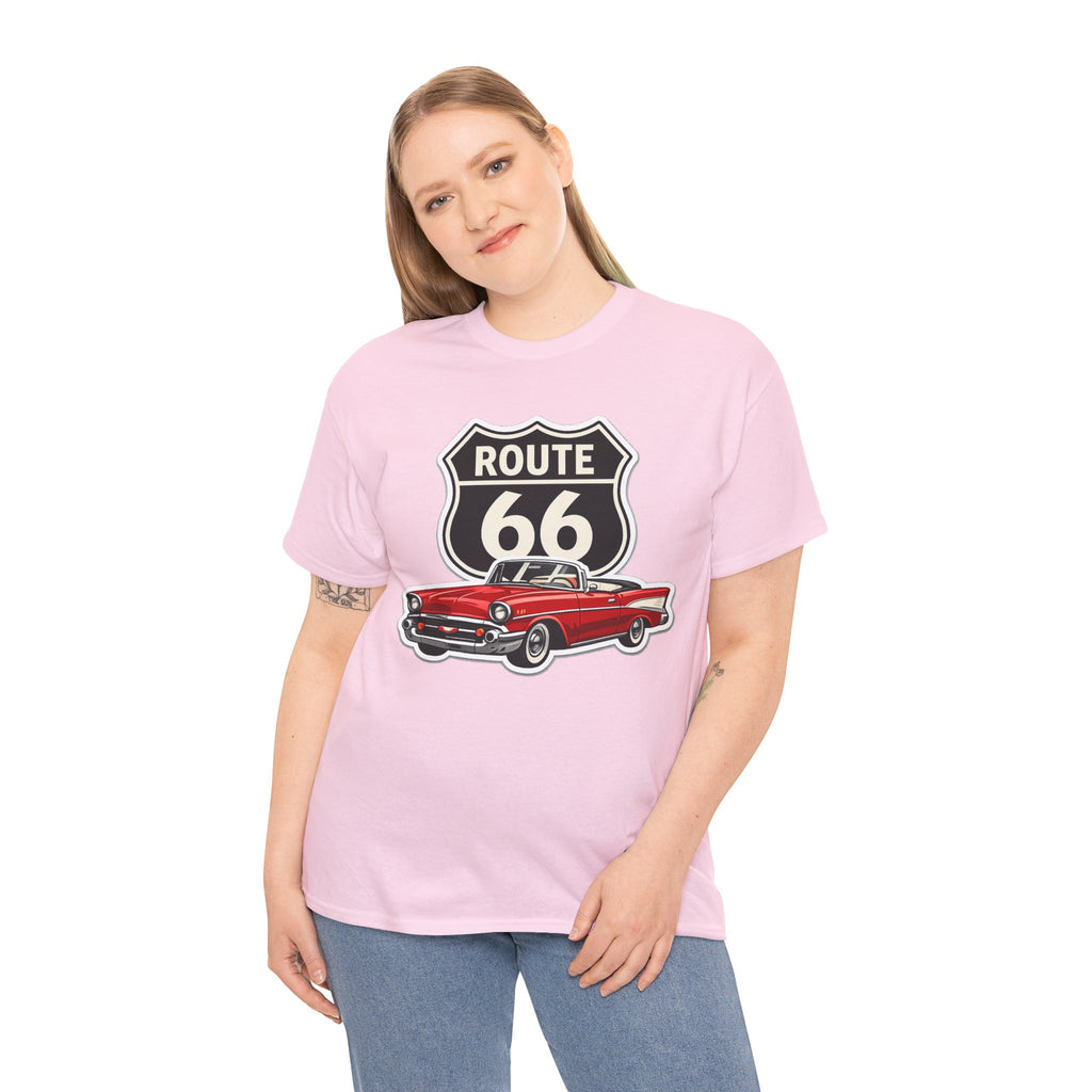 Route 66 Classic Car T‑Shirt — Retro Red Convertible Road Trip Tee
