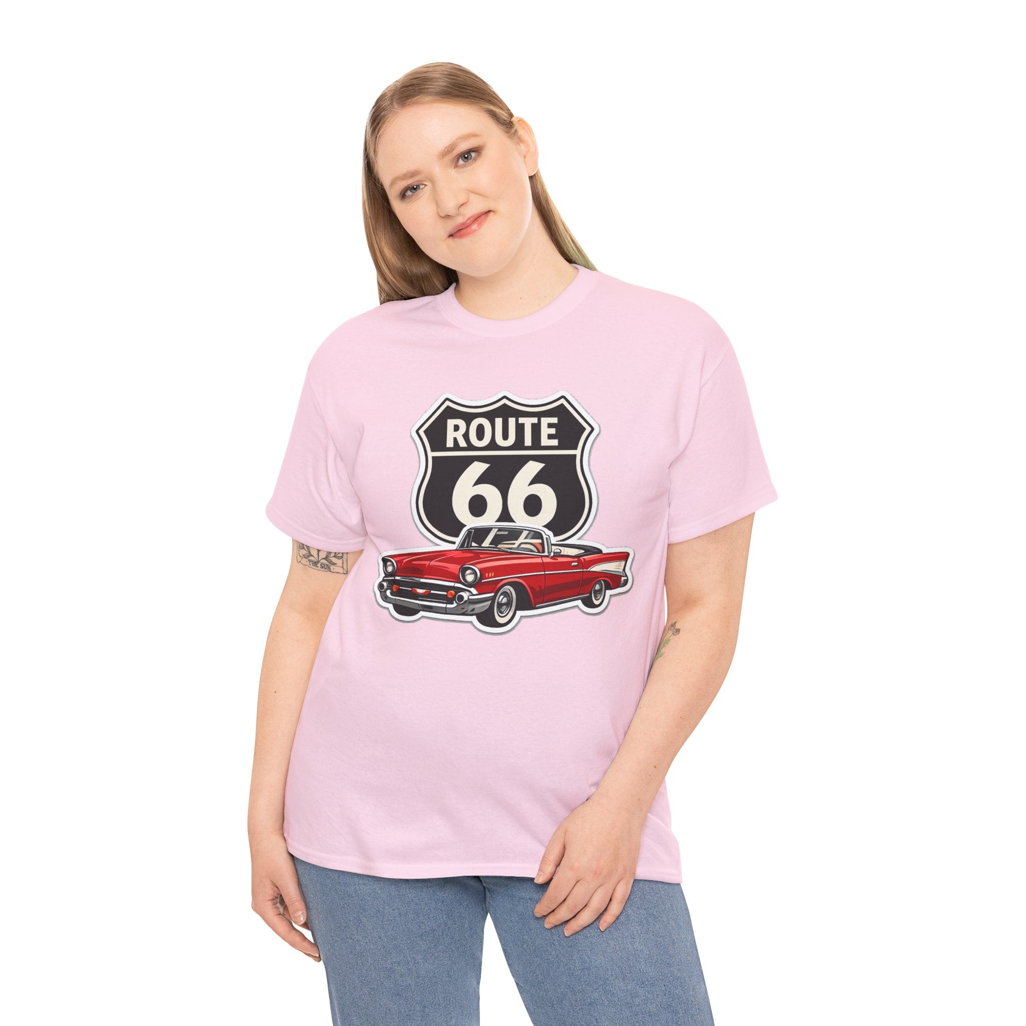 Route 66 Classic Car T‑Shirt — Retro Red Convertible Road Trip Tee