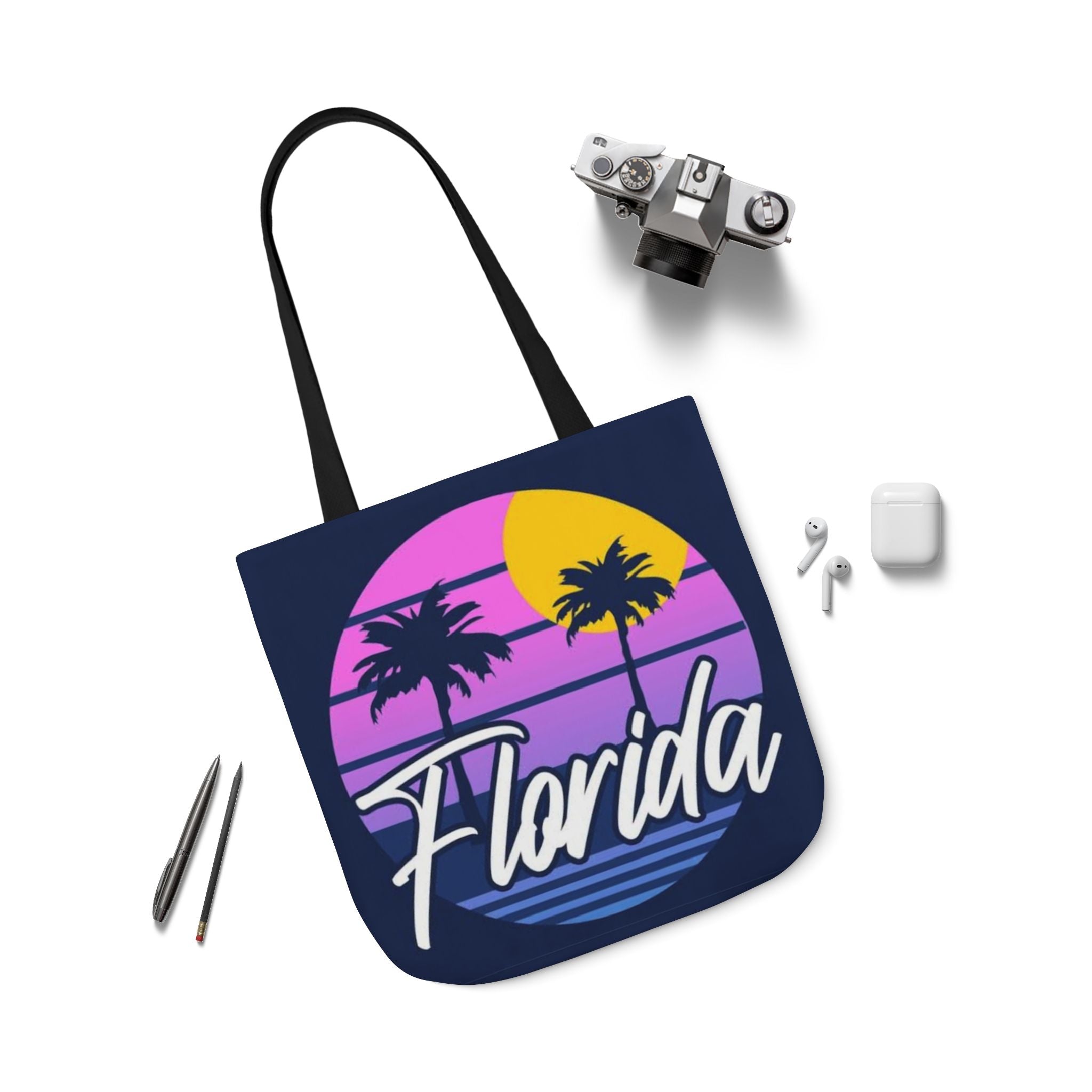 Florida Sunset Palm Tote Bag — Retro Beach Canvas Tote