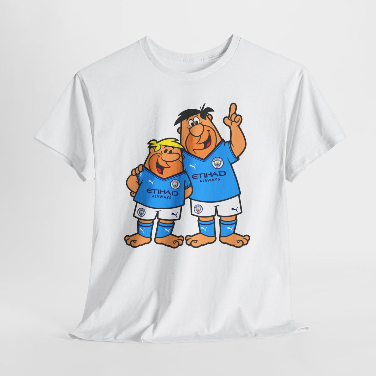 Manchester City The Flintstones Etihad Airways Cartoon Cotton T-Shirt