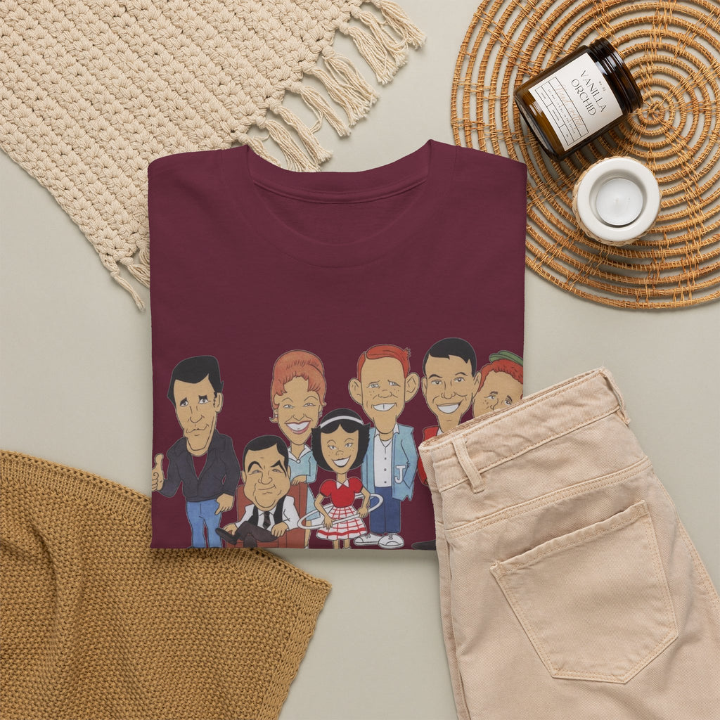 Happy Days Retro TV Cast Cartoon Tee - Vintage Sitcom Character Group Shirt