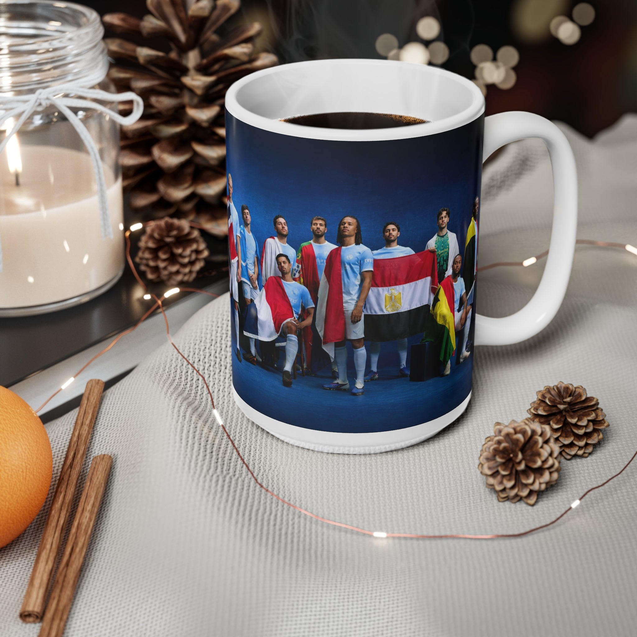 Manchester City 2026 World Cup Team Flags Mug — International Players Photo Ceramic Coffee Cup (11oz, 15oz)