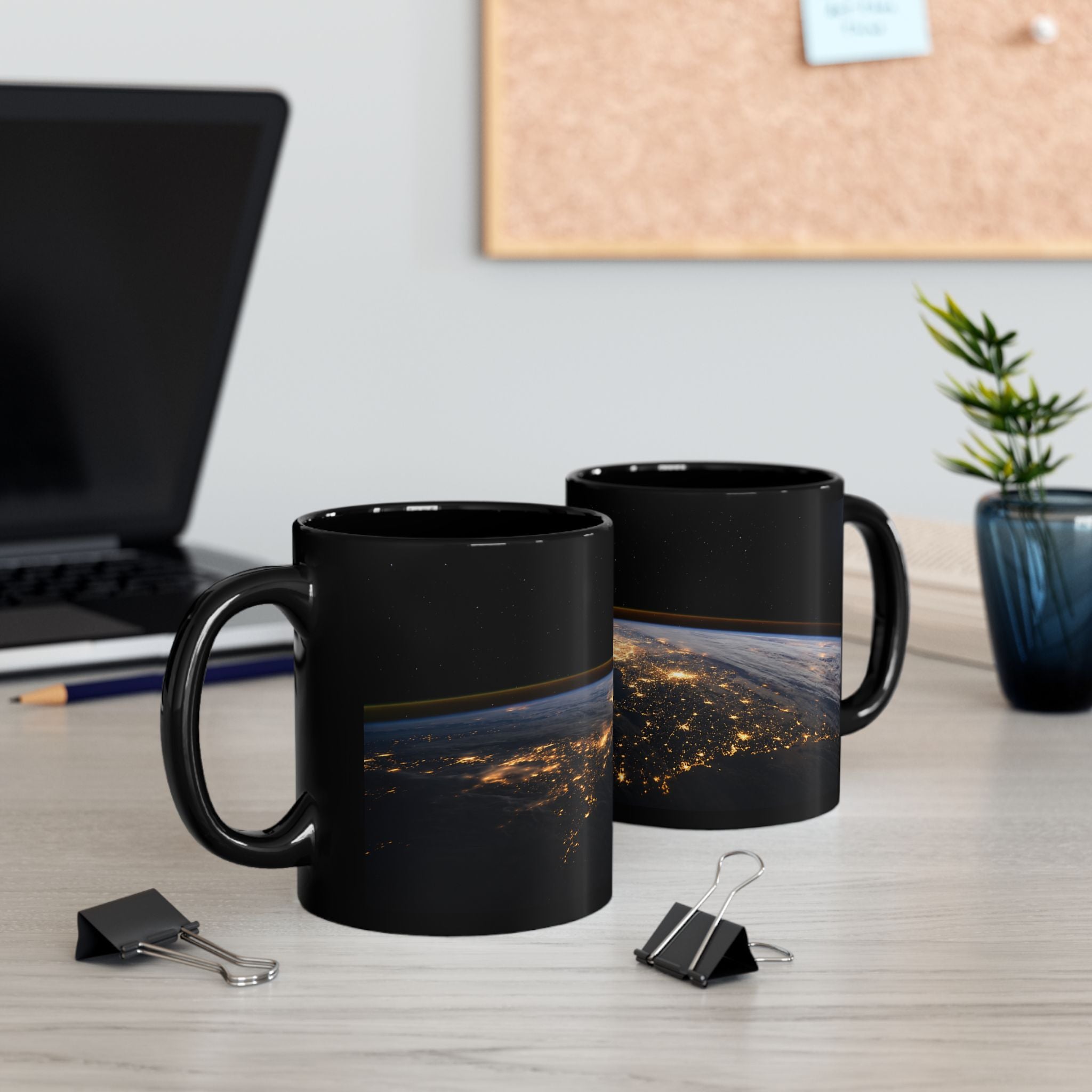 Earth at Night Black Coffee Mug – Satellite City Lights 11oz/15oz