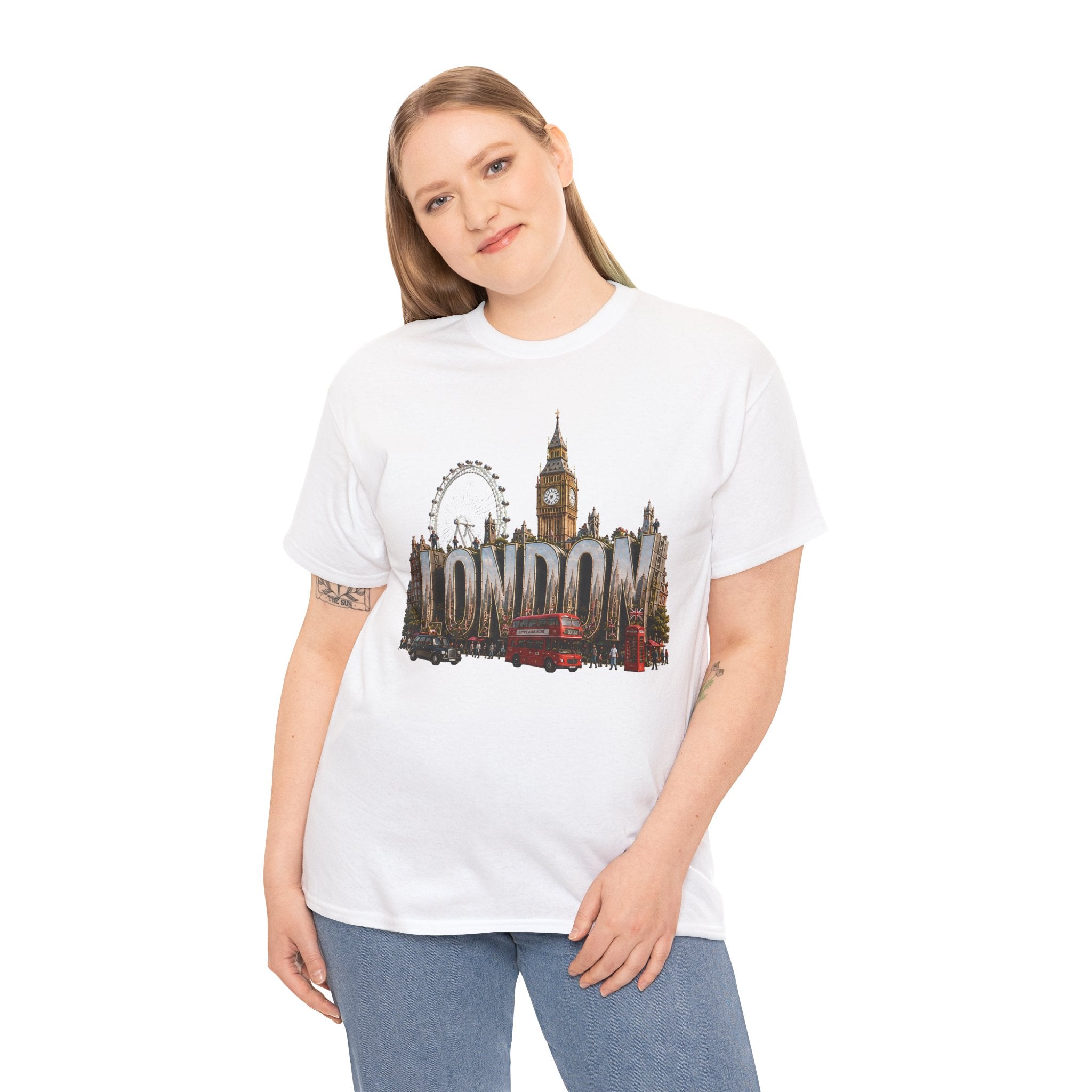 London Skyline T-Shirt — London Text with Big Ben & London Eye Graphic