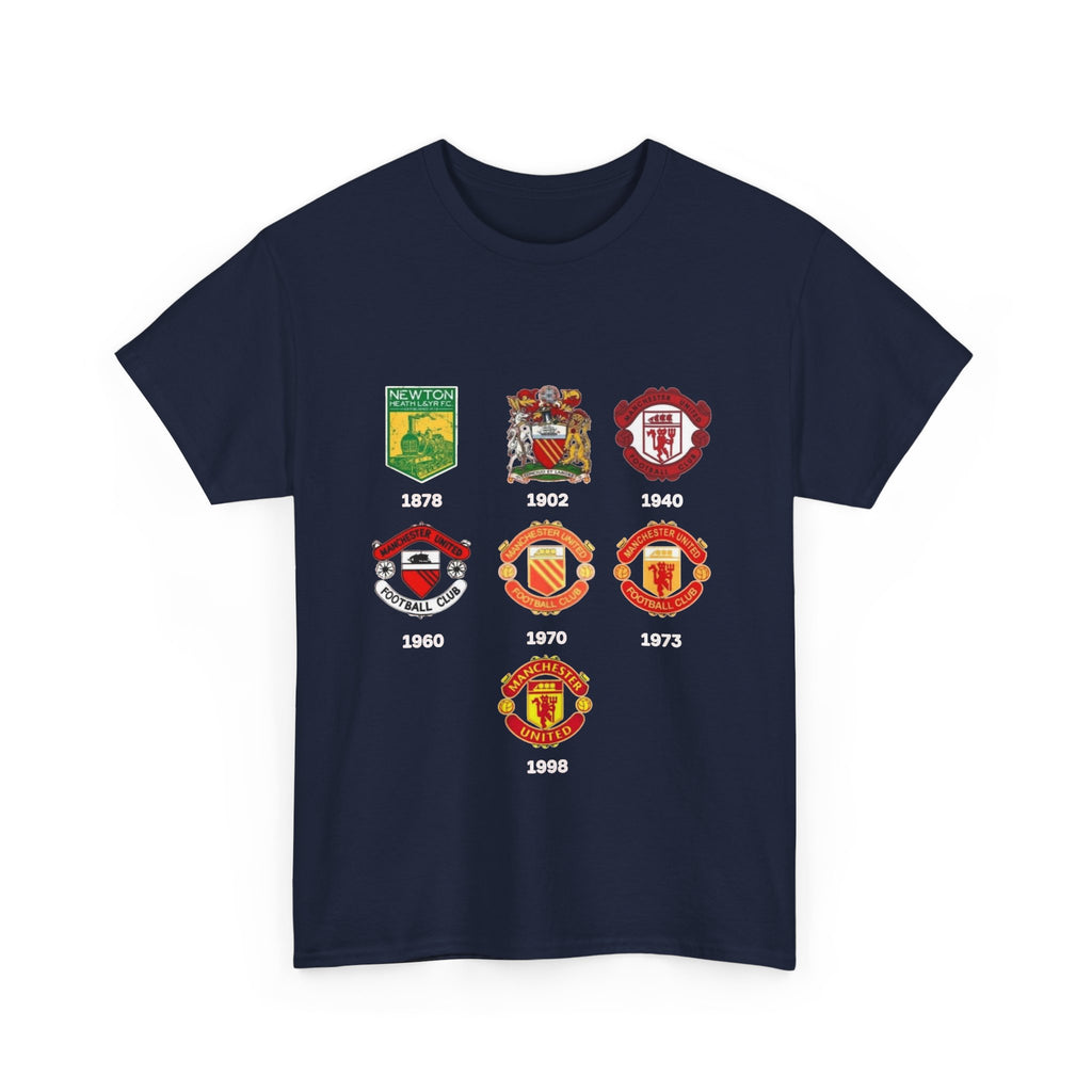 Manchester United Crest Evolution T-Shirt — Vintage Club Logo Timeline Tee