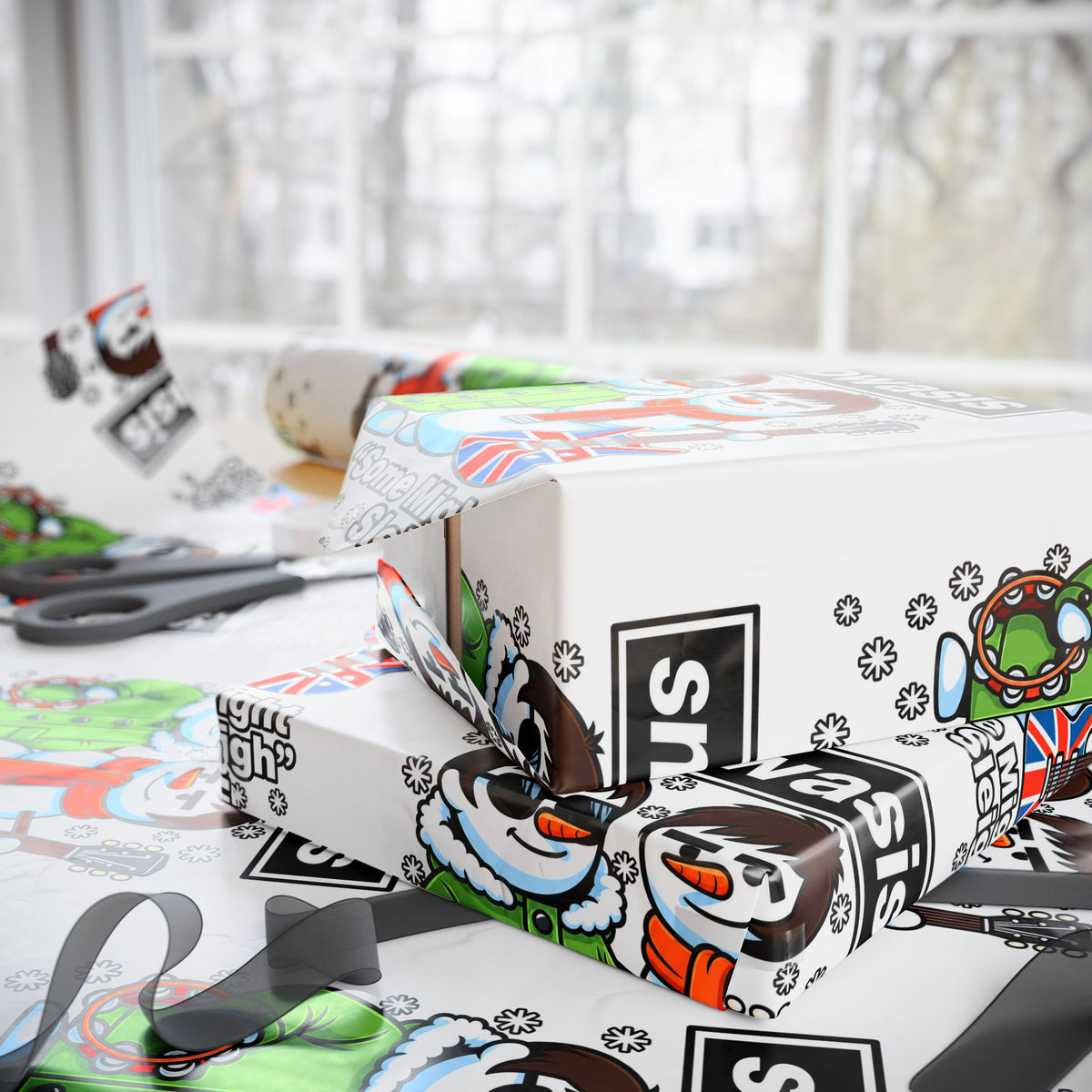Snowasis #Oasis Inspired Holiday Wrapping Paper – Cute Snowman & Snowdog Pattern