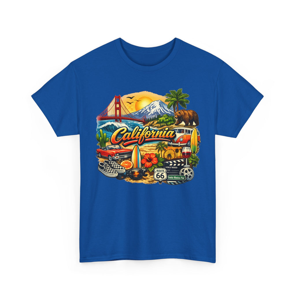 California Vintage Travel T-Shirt — Golden Gate, Palm Trees & Route 66 Tee