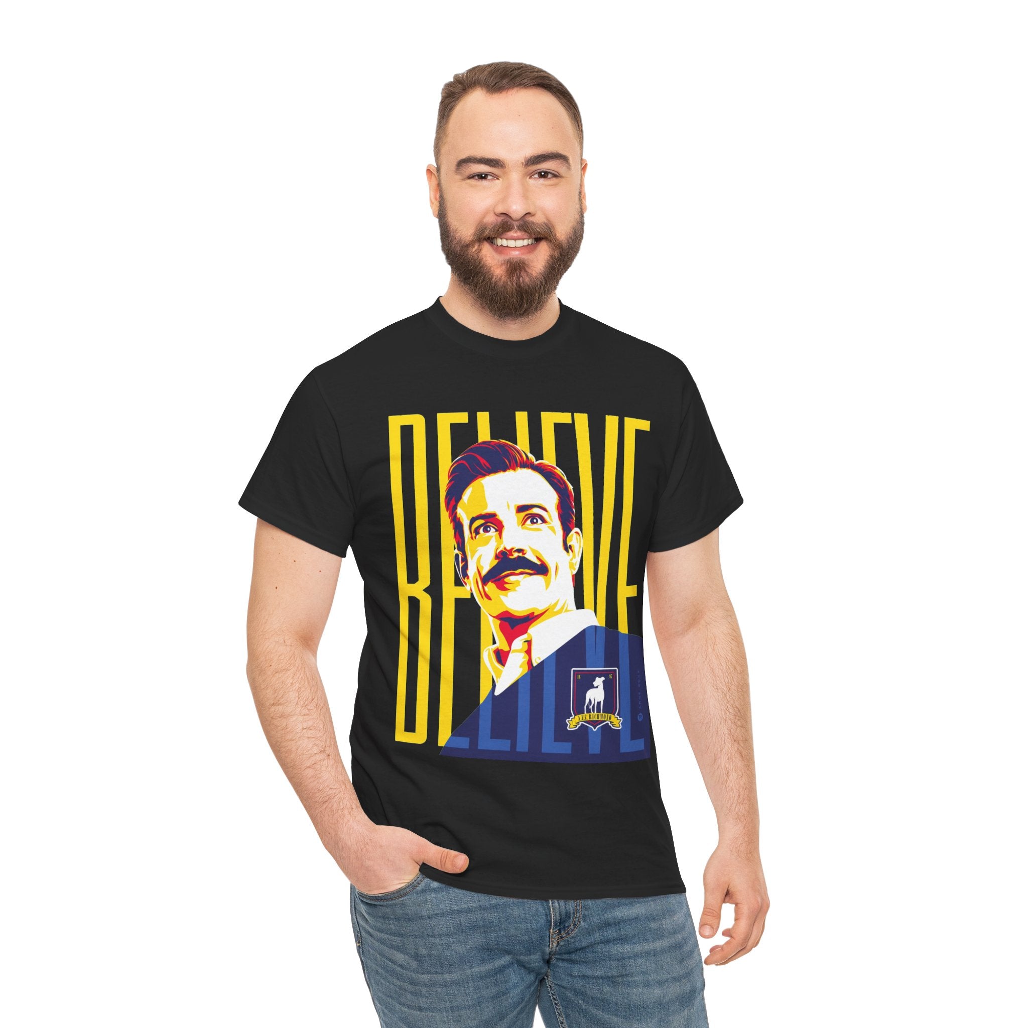 Ted Lasso Inspired Believe Retro Portrait T‑Shirt — Inspirational Vintage Mustache Design