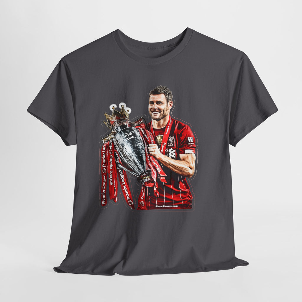James Milner Liverpool Premier League Champion Trophy T-Shirt — Player Holding Premier Trophy