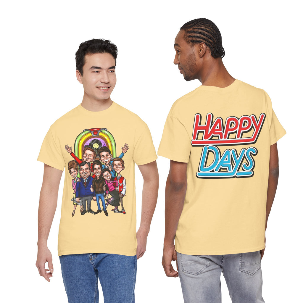 Happy Days Cast Caricature Tee — Retro 70s Sitcom Graphic T-Shirt