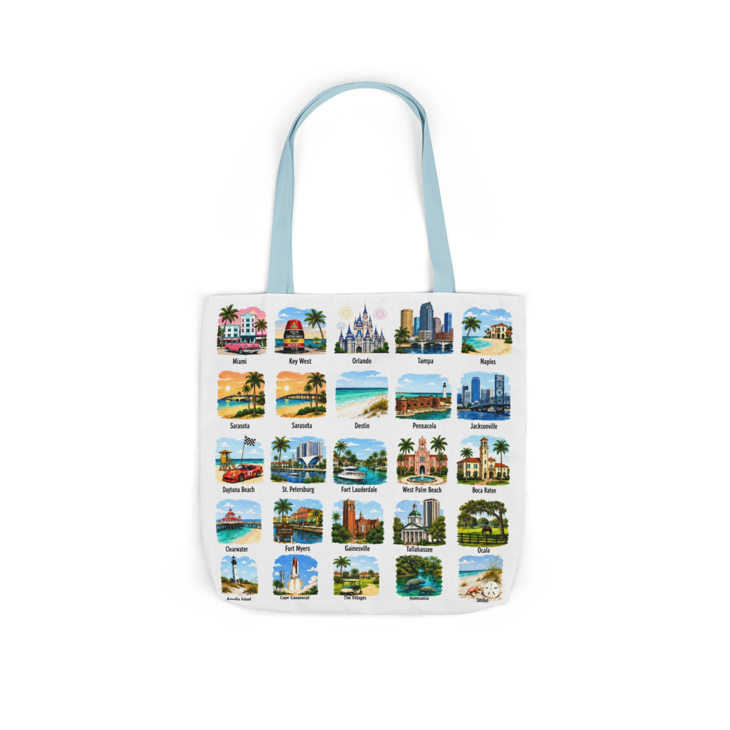 Florida City Landmark Collage Canvas Tote Bag — Vintage Travel Icons Print