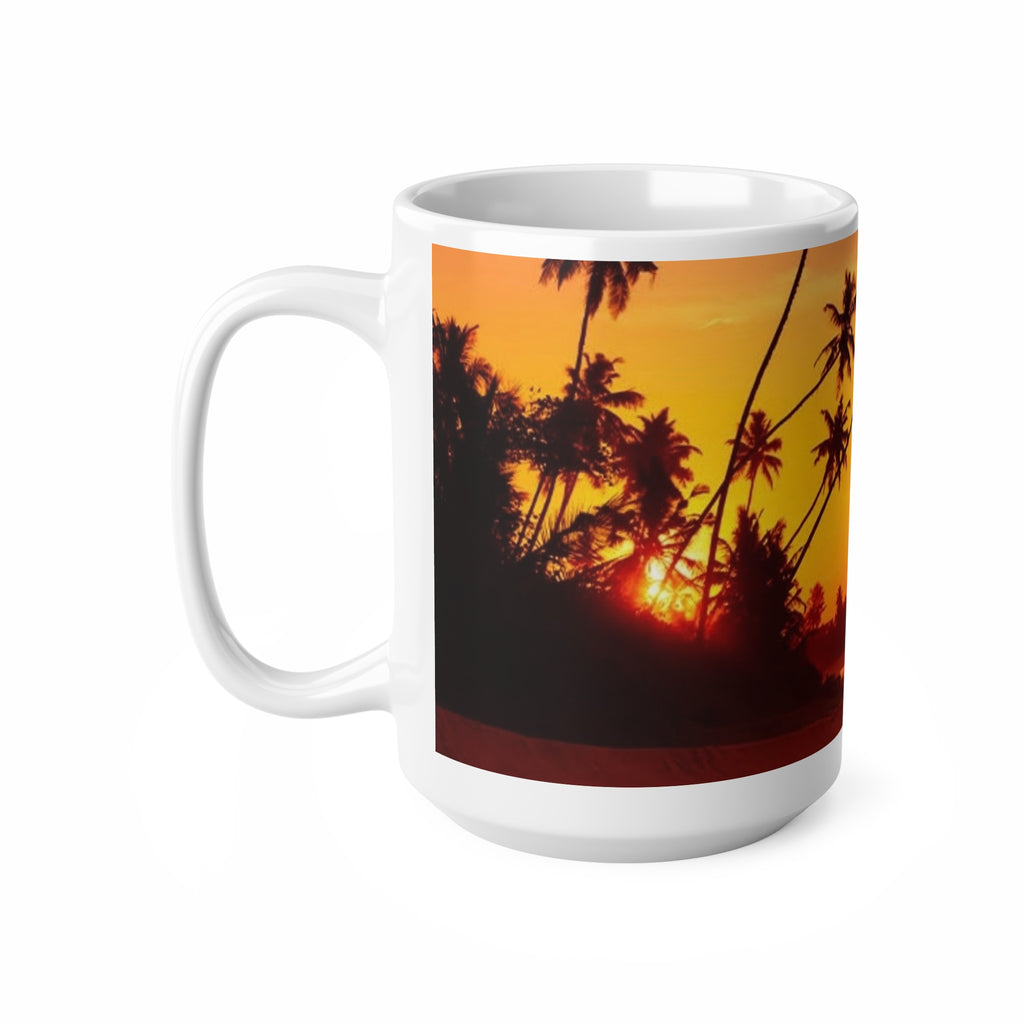 A Place in the Sun - Sunset Palm Beach Mug – Tropical Sunrise Ceramic Coffee Cup (11oz & 15oz)