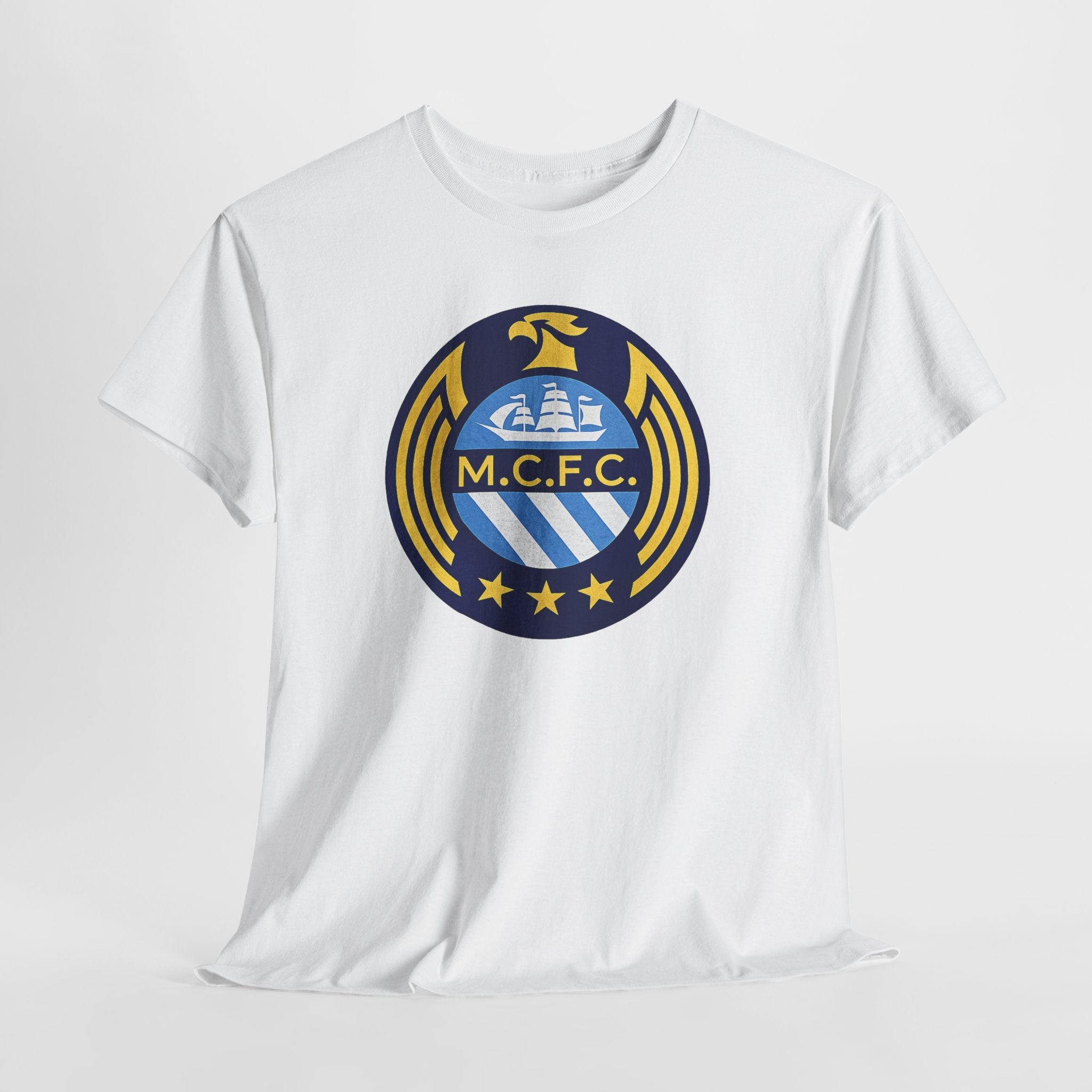 MCFC Crest T-Shirt — Vintage Blue & Gold Soccer Tee