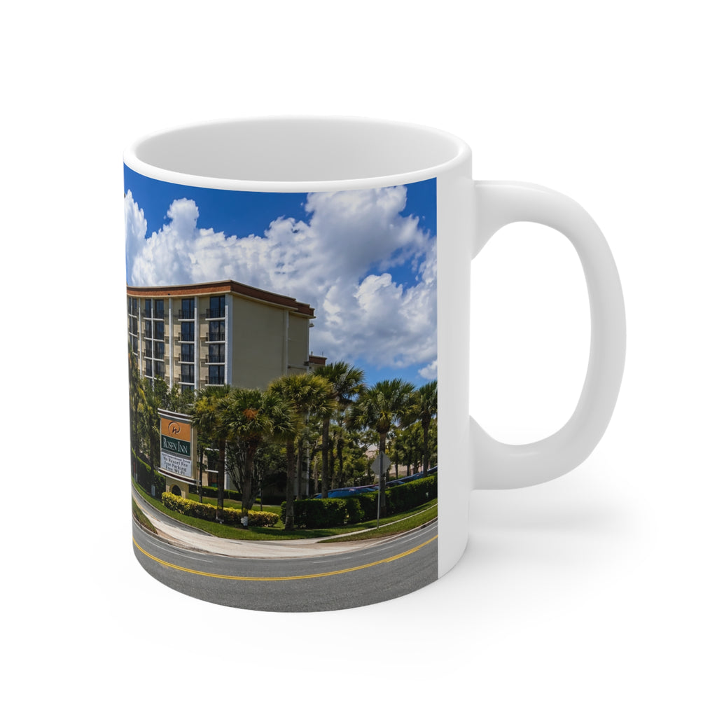 Rosen Inn Closest to Universal Orlando Ceramic Mug — Tropical Hotel & Palm Trees Coffee Cup (11oz, 15oz)