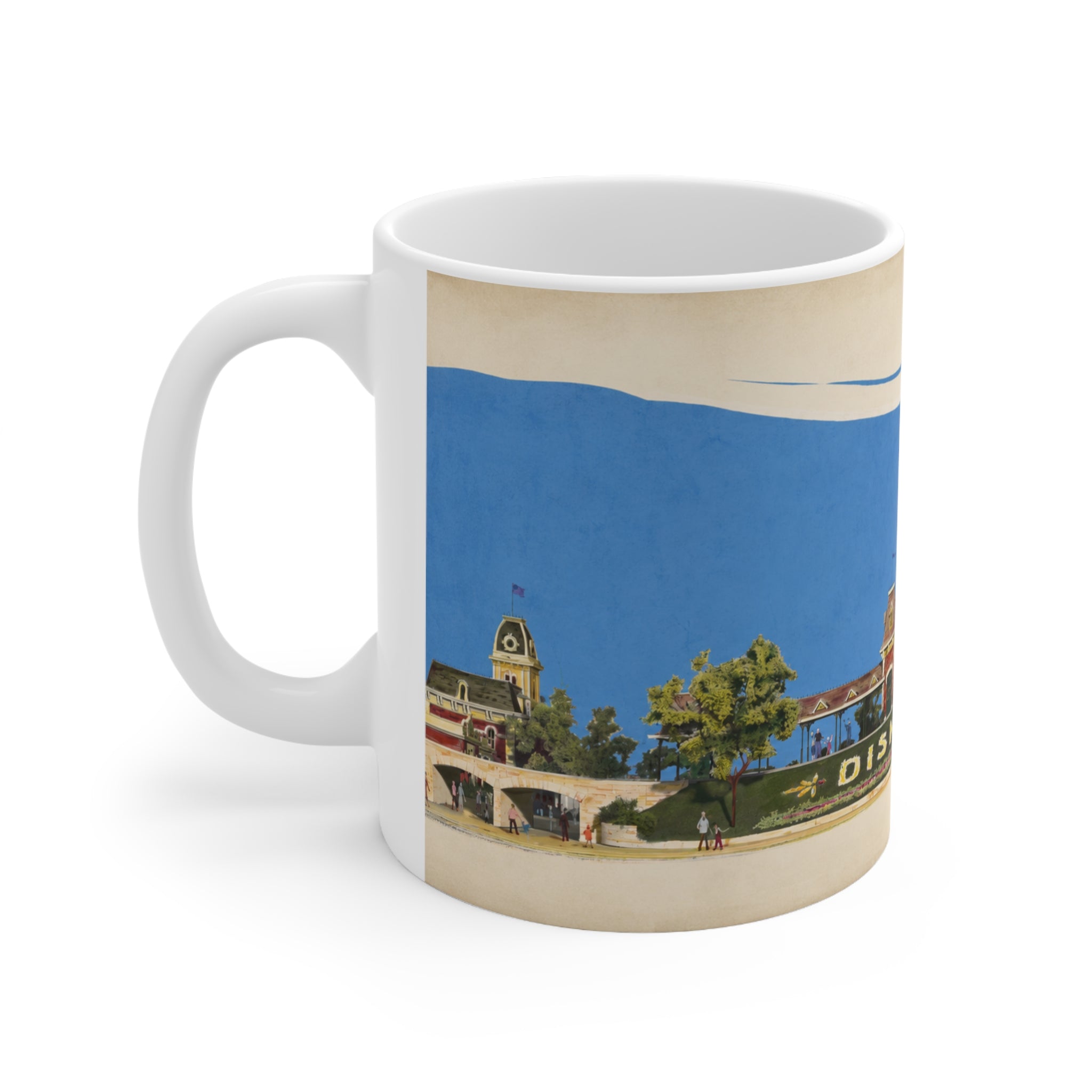 Disneyland Vintage Entrance Ceramic Coffee Mug — Retro Theme Park Travel Poster Design (11oz, 15oz)