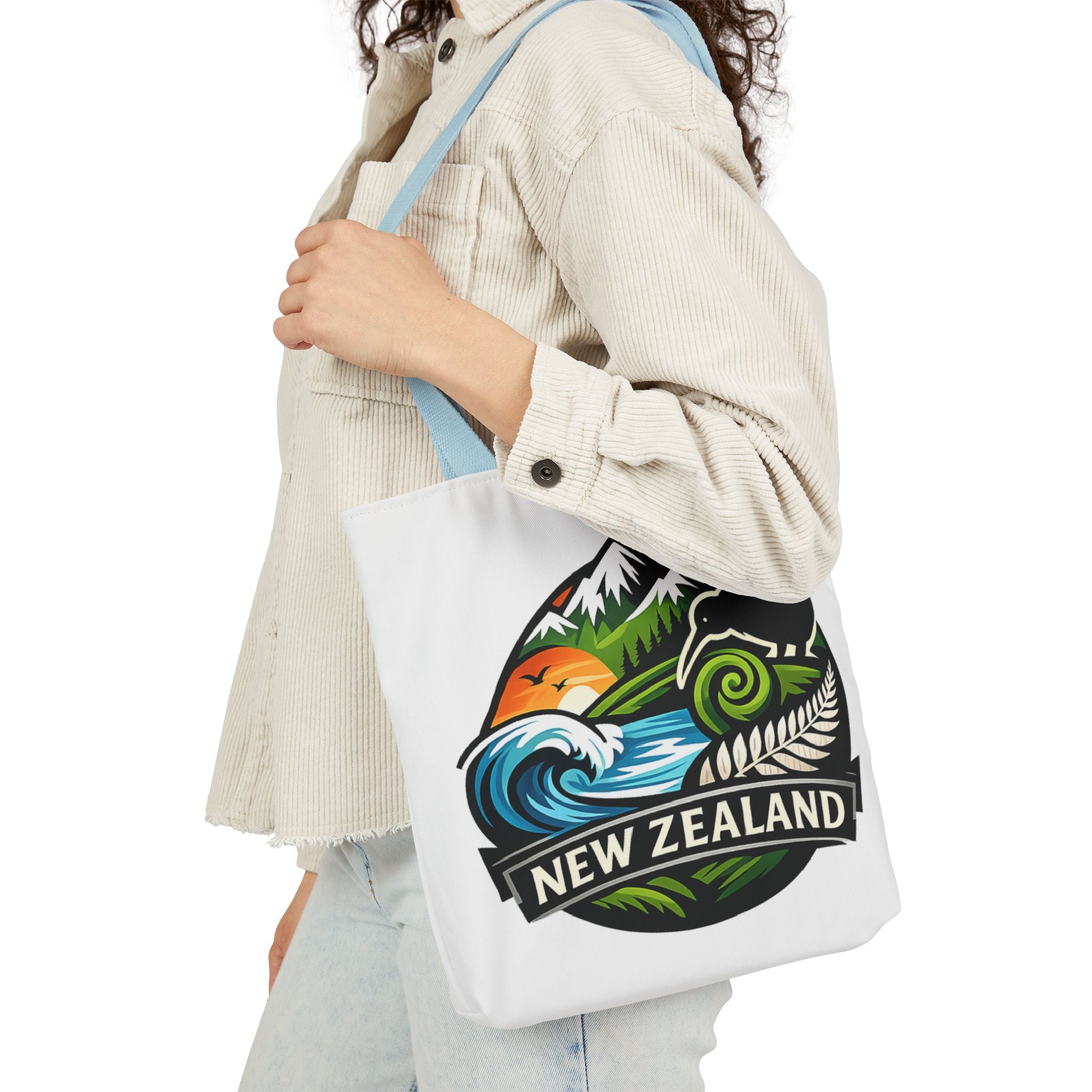 New Zealand Scenic Tote Bag — Kiwi, Mountains & Waves Canvas Tote