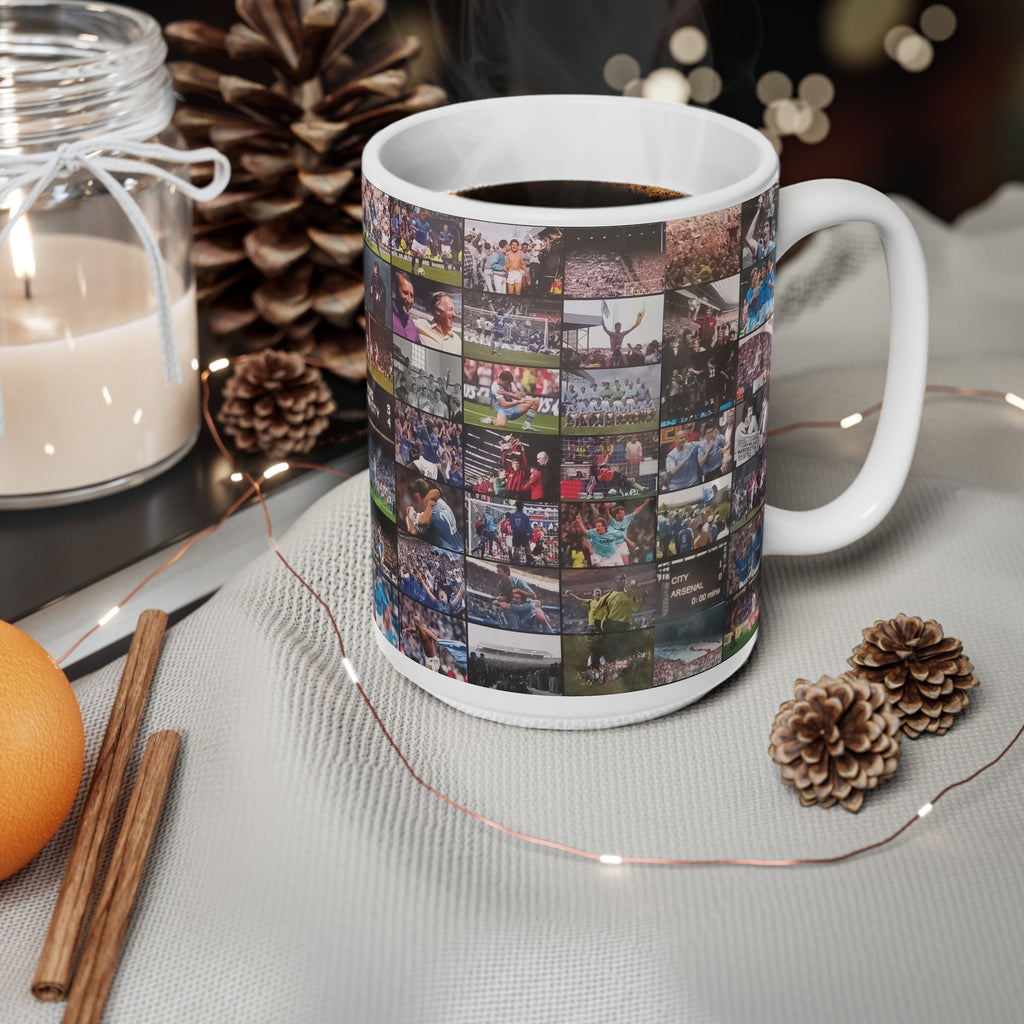 Manchester City Retro Images Collage Mug — Photo Montage Ceramic Coffee Cup (11oz, 15oz)
