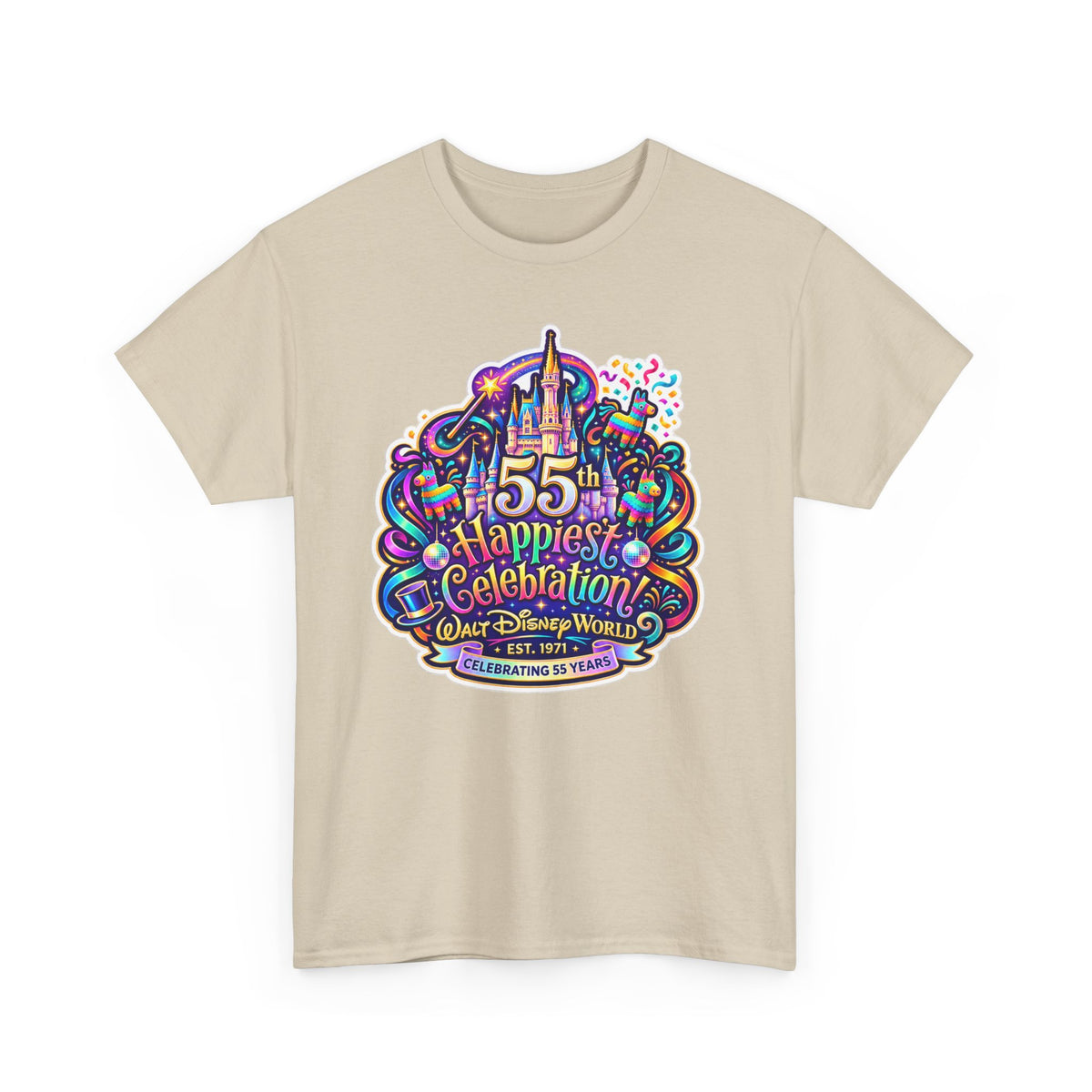 T-Shirt — "55th Happiest Celebration" Colorful Anniversary Castle Graphic Tee