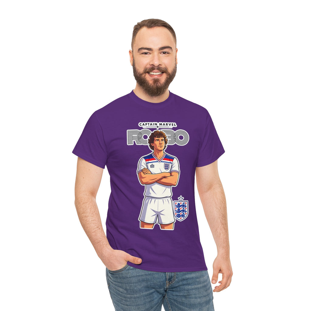 Bryan Robson Retro England Football Cotton T-Shirt / Tee — "Captain Marvel" Soccer Player Graphic