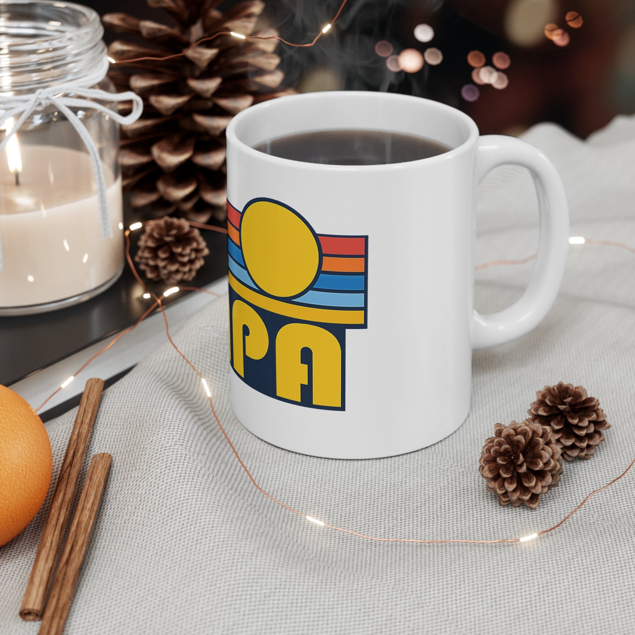 Tampa Retro Sunset Mug — Vintage 70s Stripes Ceramic Coffee Cup (11oz & 15oz)