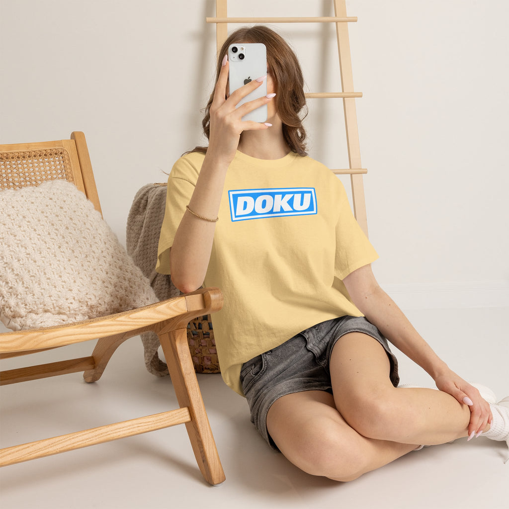 Doku Manchester City Player Logo Cotton Tee — Minimal Blue Box Graphic T-Shirt