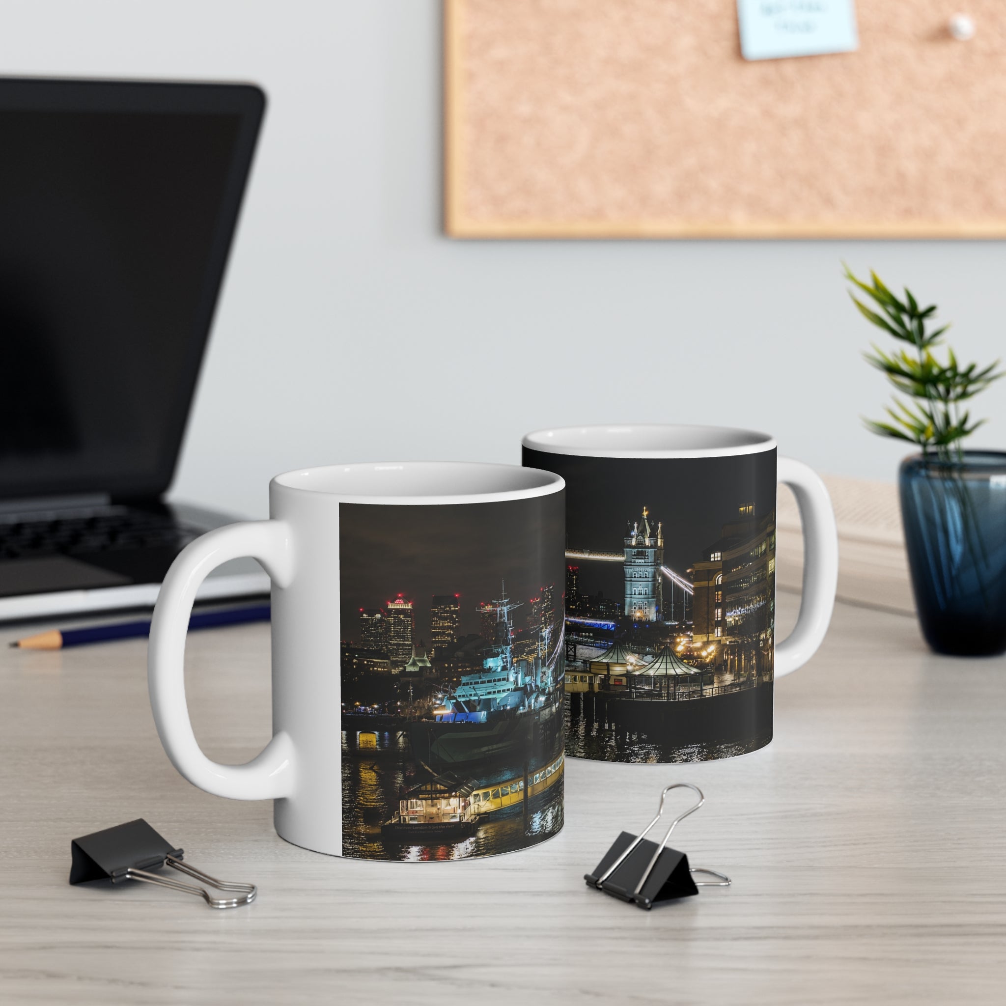 London Tower Bridge Nightscape Ceramic Mug — Tower Bridge Cityscape Coffee Cup (11oz & 15oz)