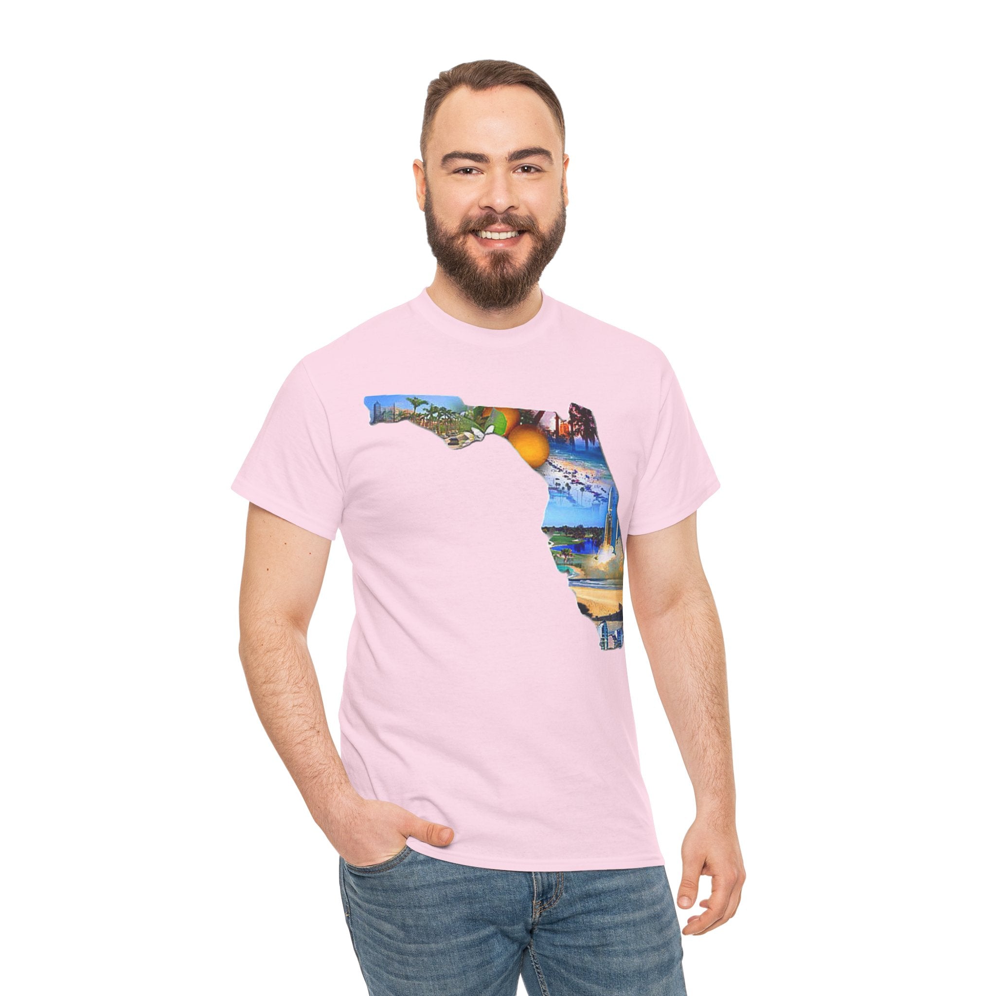 Florida State Shape T-Shirt — Scenic Beach & Sunset Map Tee