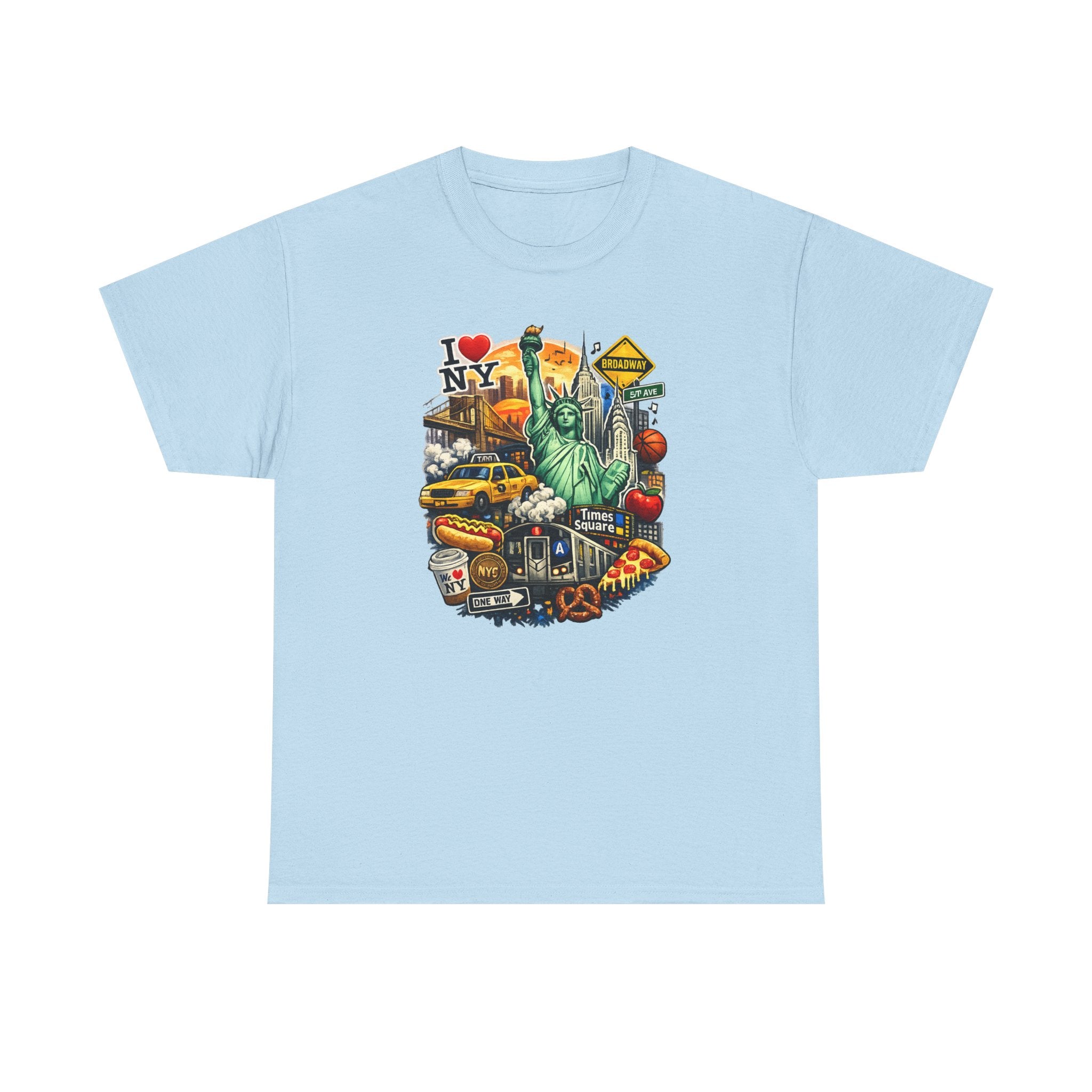 New York City Icons T-Shirt — Statue of Liberty, Taxi & I  NY Collage Tee