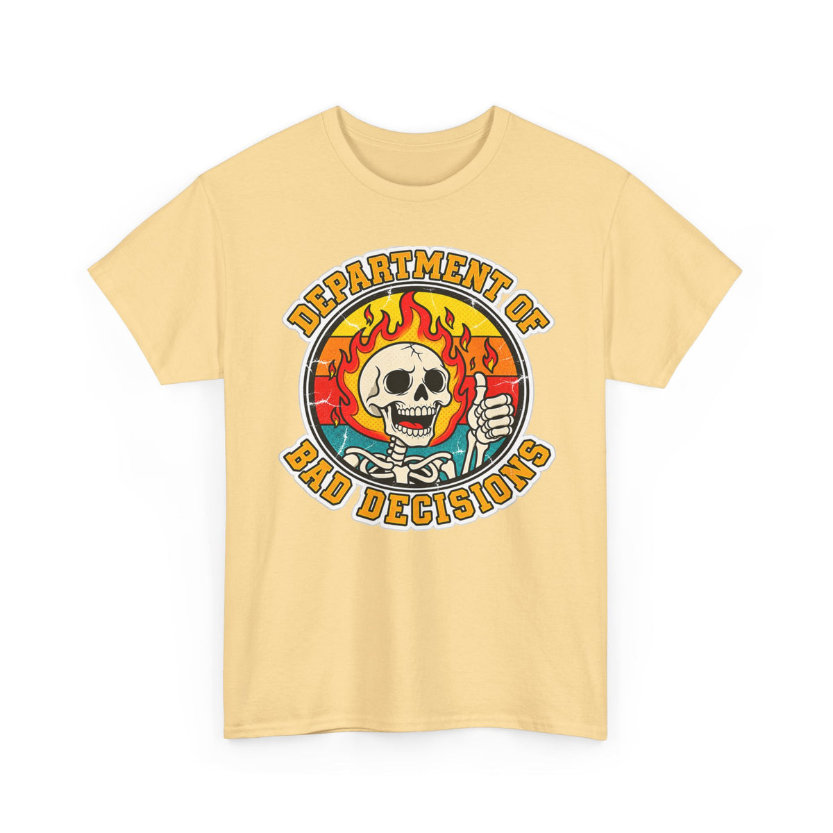 Department of Bad Decisions Skull T-Shirt — Retro Flaming Thumbs-Up Graphic Tee